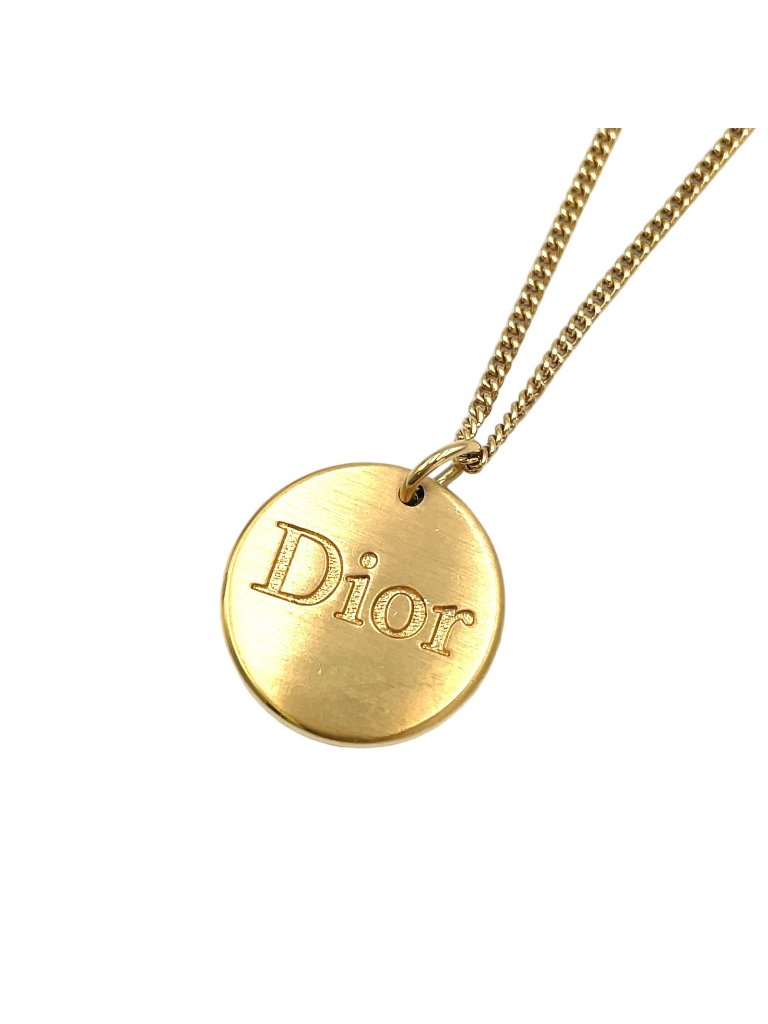 Dior Logo Plate Double Chain Gold Plated Necklace